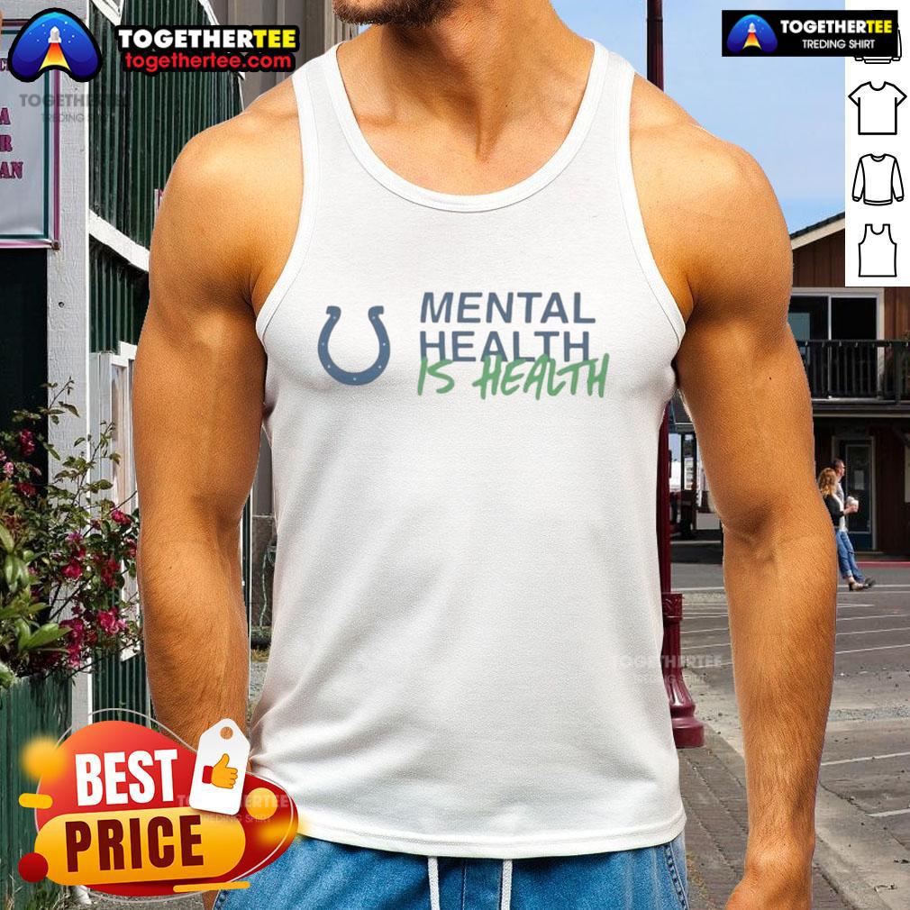 Official Colts Mental Health Is Health tank top featuring bold graphics promoting mental wellness and team spirit.