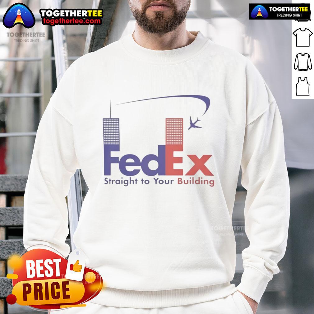 Official FedEx Straight To Your Building Sweatshirt in navy blue, featuring the FedEx logo on a cozy, stylish design.
