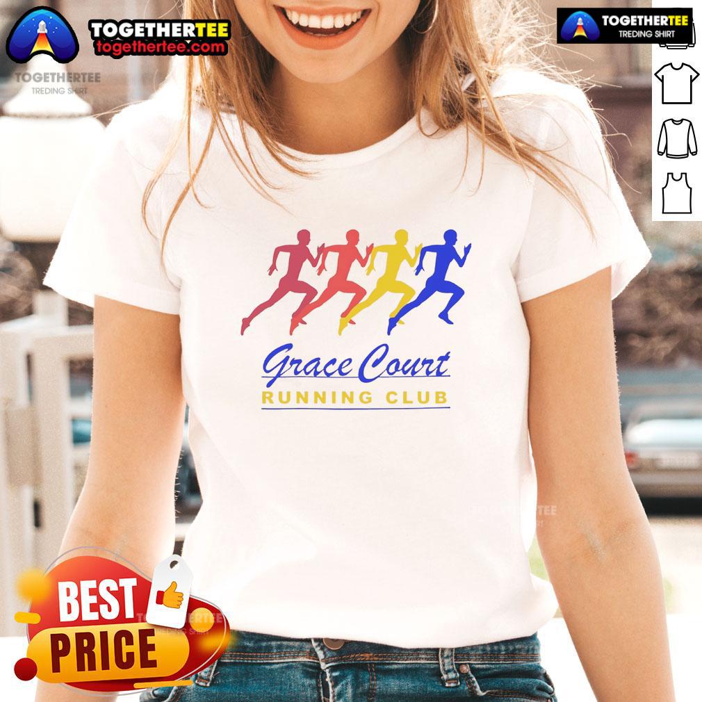 Official Grace Court Running Club Ladies Tee in vibrant colors, perfect for women runners and fitness enthusiasts.