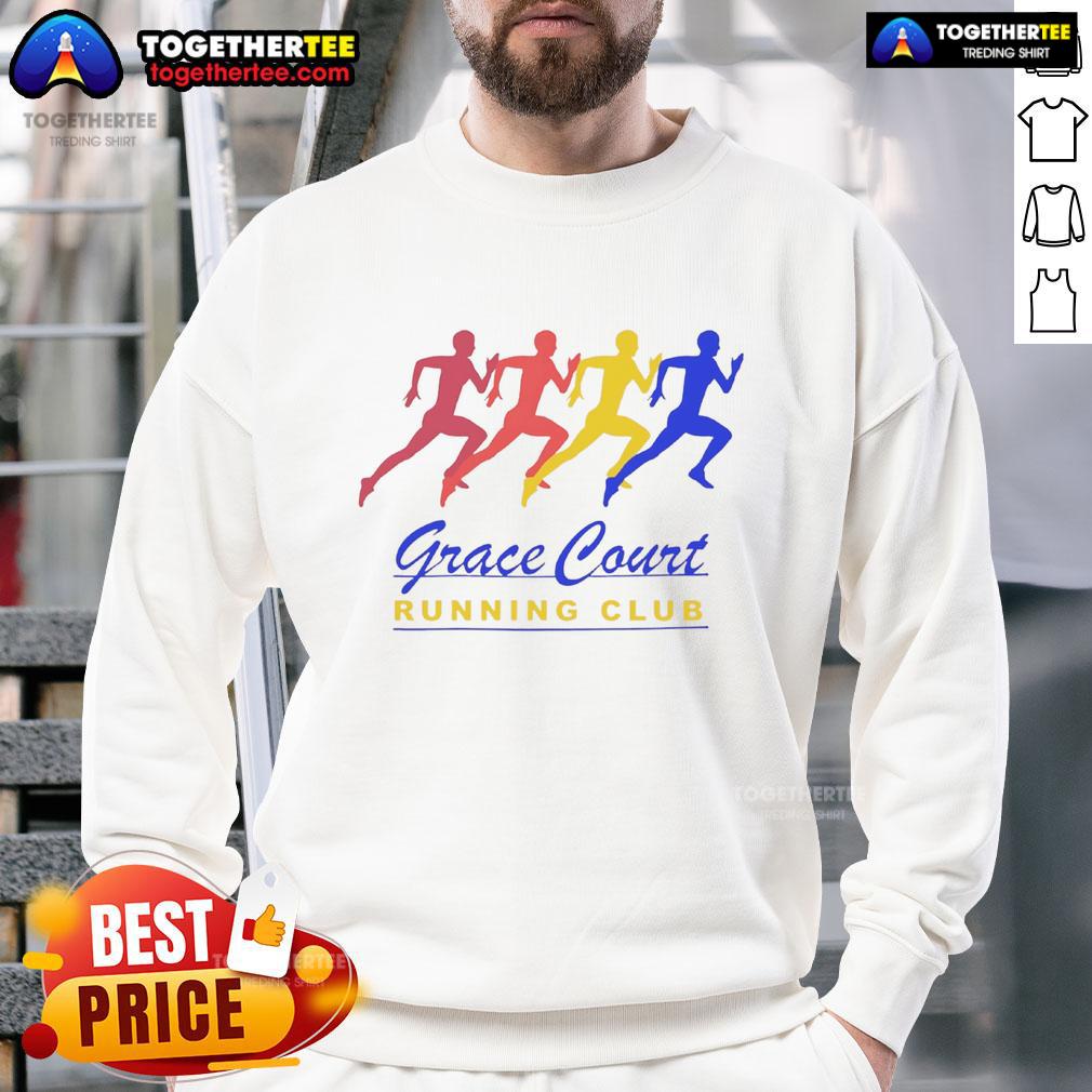 Official Grace Court Running Club sweatshirt in vibrant colors, perfect for athletes and running enthusiasts.
