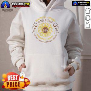Alt Text: Official I Am Beautiful Strong Sunflower Hoodie displayed on a hanger, showcasing vibrant sunflower design and cozy fabric.