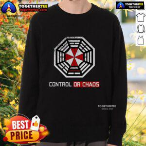 Alt Text: Official Initiative Control or Chaos Dharma Corporation sweatshirt featuring bold graphics and a stylish design.