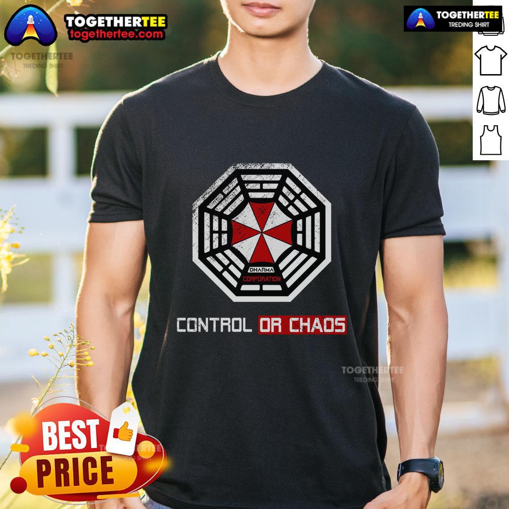 Official Initiative Control Or Chaos Dharma Corporation T-Shirt featuring unique design and bold graphics for fans.