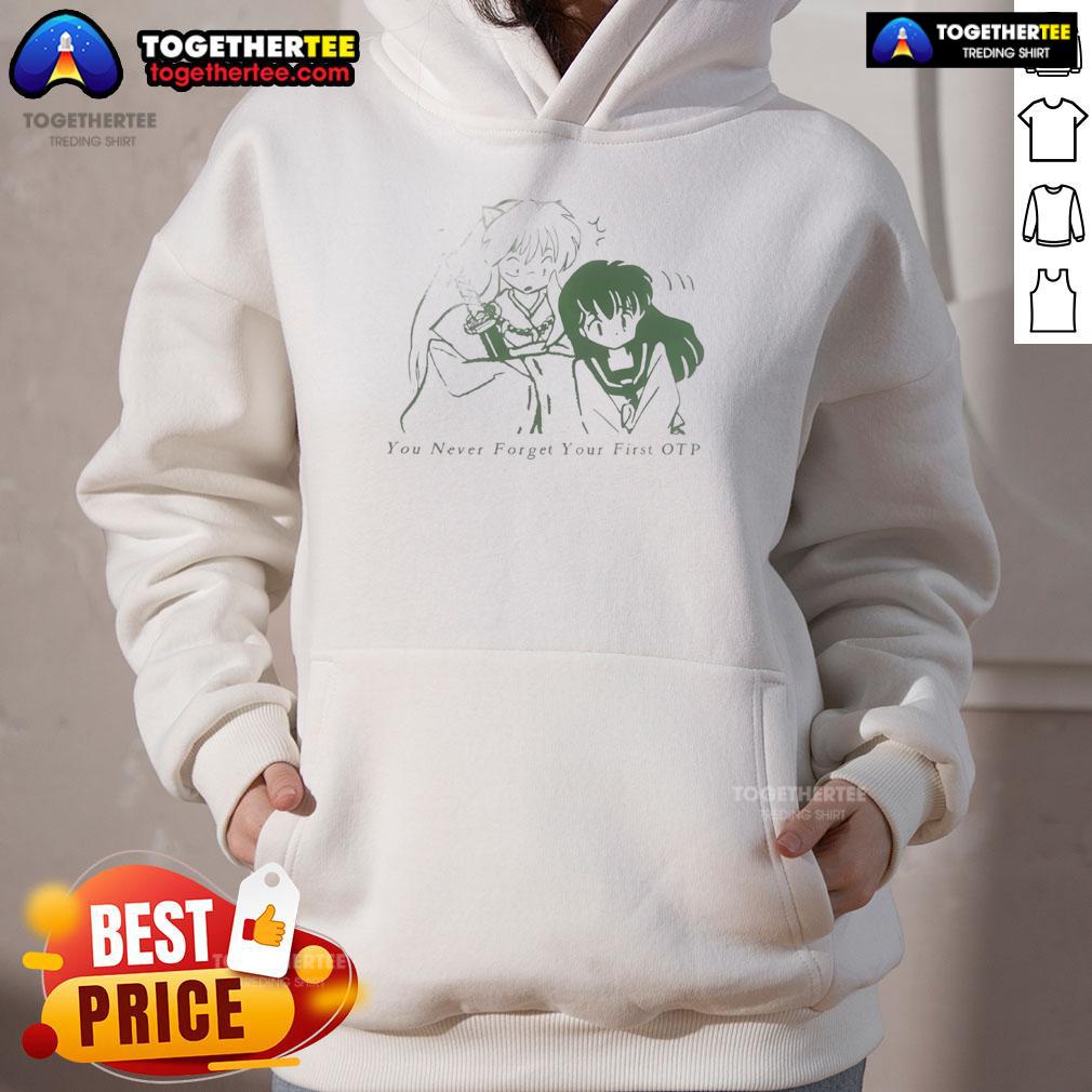 Official Inuyasha You Never Forget Your First OTP Hoodie featuring iconic anime characters for fans and collectors.