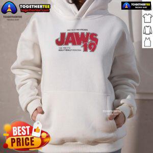 Jaws 19 hoodie featuring 'This Time It's Really Really Personal' slogan, perfect for fans of the iconic movie franchise.