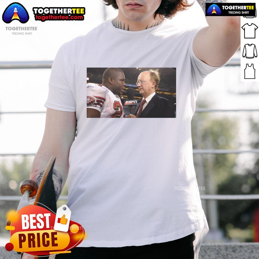 Official John Clayton and Frank Gore NFL Network vintage t-shirt featuring retro design and team logos.