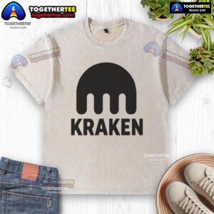 Official Kraken Crypto logo on a washed t-shirt, featuring a stylish and comfortable design for cryptocurrency enthusiasts.