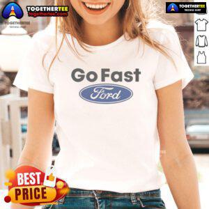 Caitlyn Torres wearing the Official Motorheads Go Fast Ford Ladies Tee, showcasing a stylish automotive design.