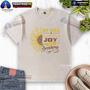 Official My Soul Is Made Of Joy Sunflower washed t-shirt featuring a vibrant sunflower design on a soft fabric.