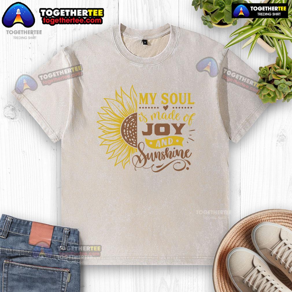 Official My Soul Is Made Of Joy Sunflower washed t-shirt featuring a vibrant sunflower design on a soft fabric.