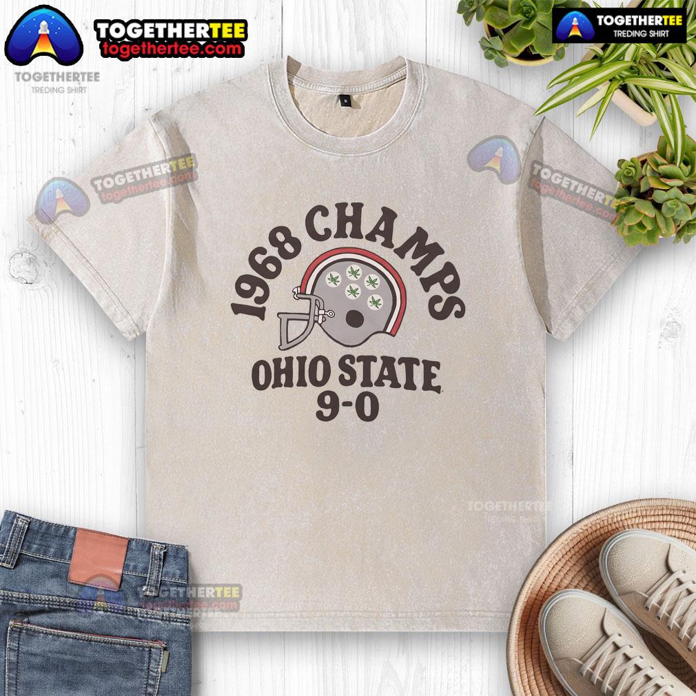 Official Ohio State National Champs 1968 9-0 washed t-shirt featuring vintage design and team colors.