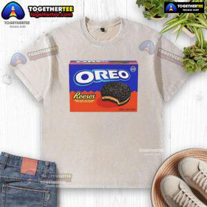Official Oreo Reese's cookie flavor washed t-shirt featuring a vibrant design and soft fabric, perfect for snack lovers.