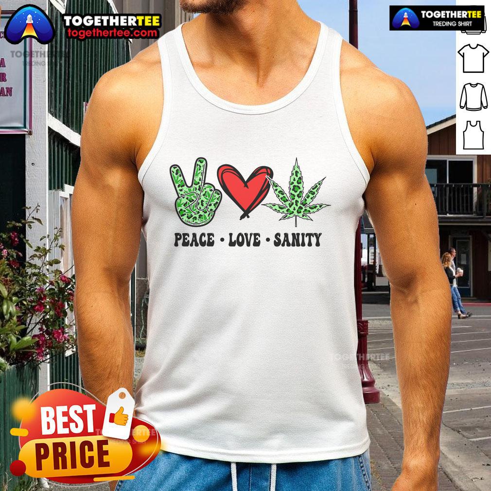 Official Peace Love Sanaty Tank Top featuring a vibrant design, perfect for summer style and spreading positivity.