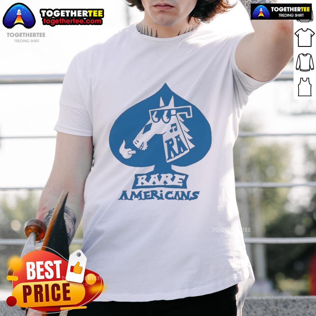 Alt Text: Official Rare Americans Spades T-Shirt featuring unique graphic design and comfortable fit for fans and collectors.