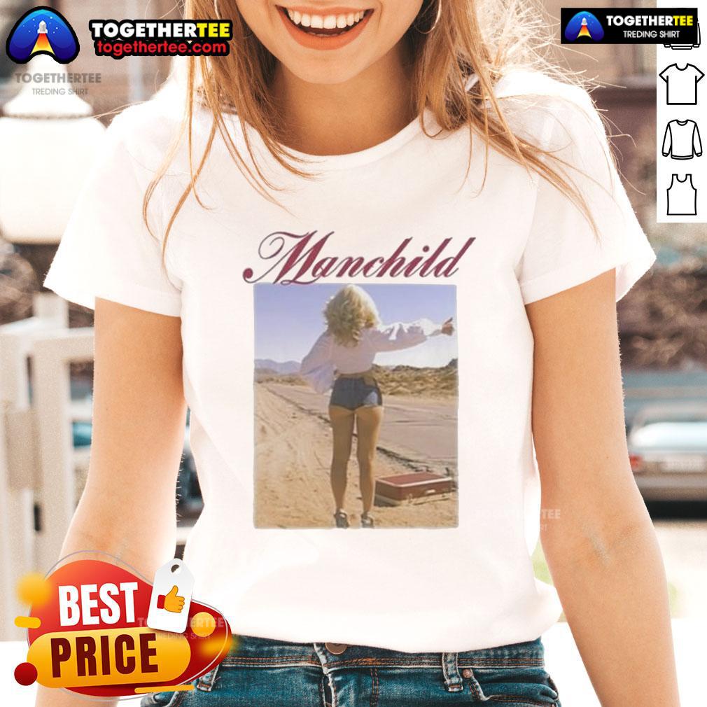 Official Sabrina Charpentier Manchild Hitchhike Ladies Tee featuring a stylish graphic design perfect for casual wear.