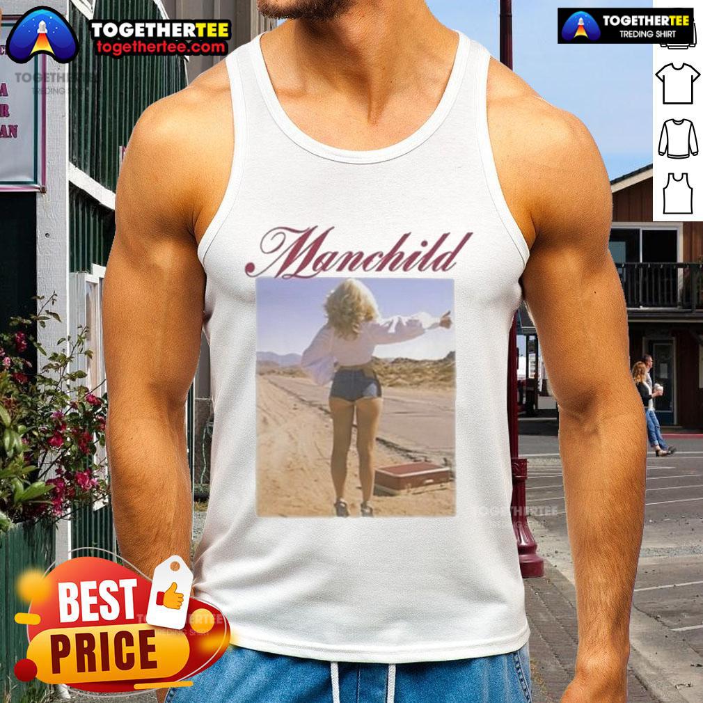 Official Sabrina Charpentier Manchild Hitchhike Tank Top featuring a vibrant design and stylish fit for casual wear.