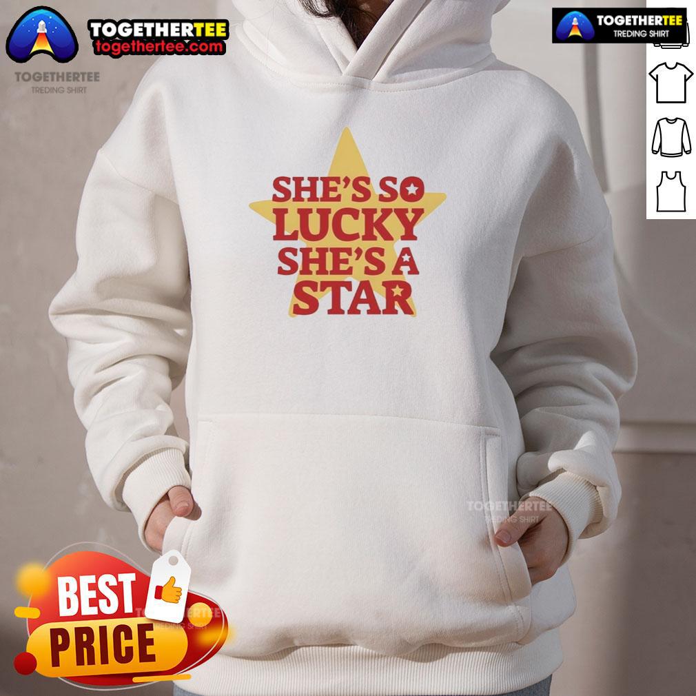 Alt Text: Vintage 'She's So Lucky, She's A Star' hoodie in soft fabric, perfect for casual style and retro fashion enthusiasts.