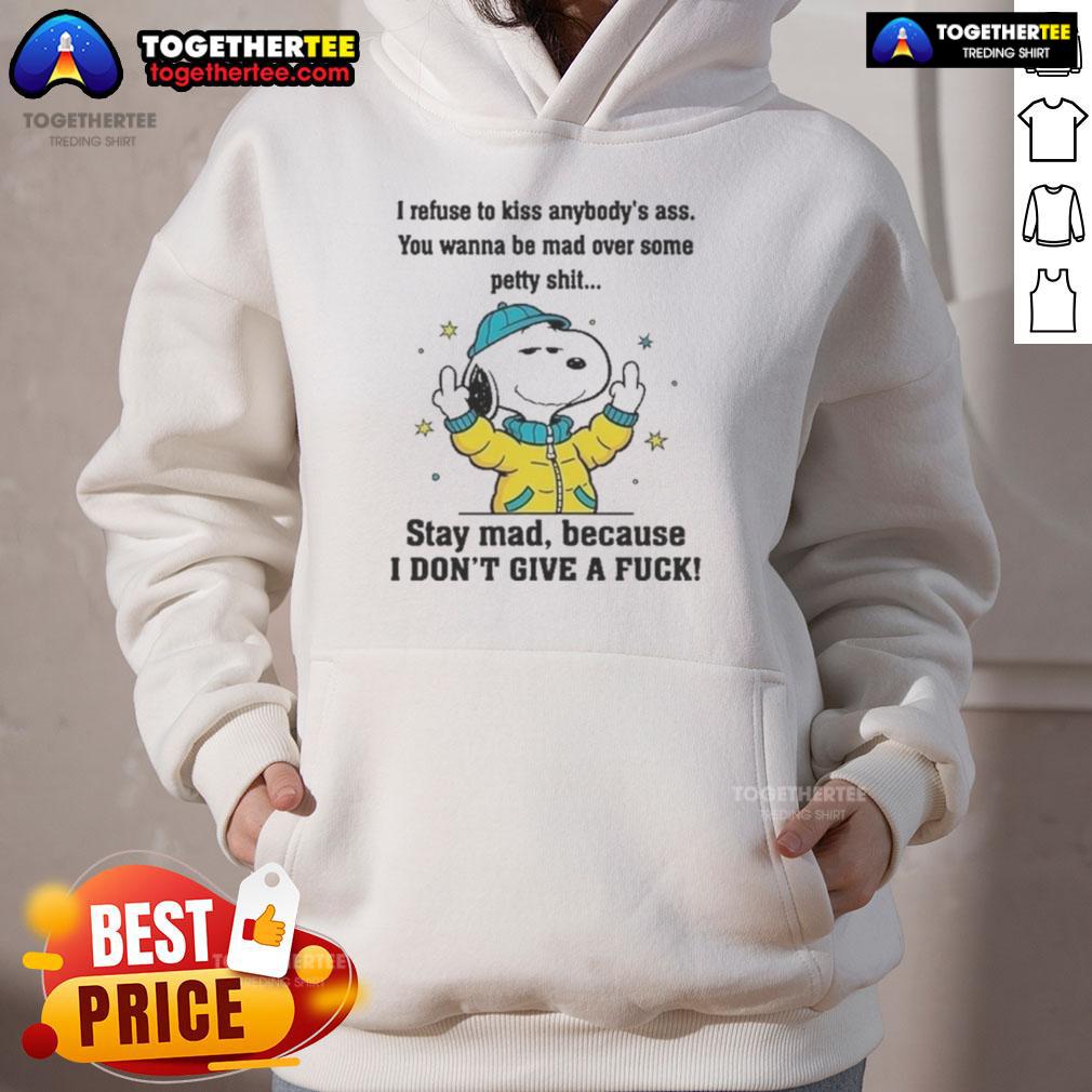 Official Snoopy and Friends Stay Mad Because I Don't Give A F*ck Hoodie design featuring playful Snoopy graphics.