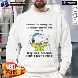 Official Snoopy and Friends sweatshirt with 'Stay Mad Because I Dont Give A F*' graphic design