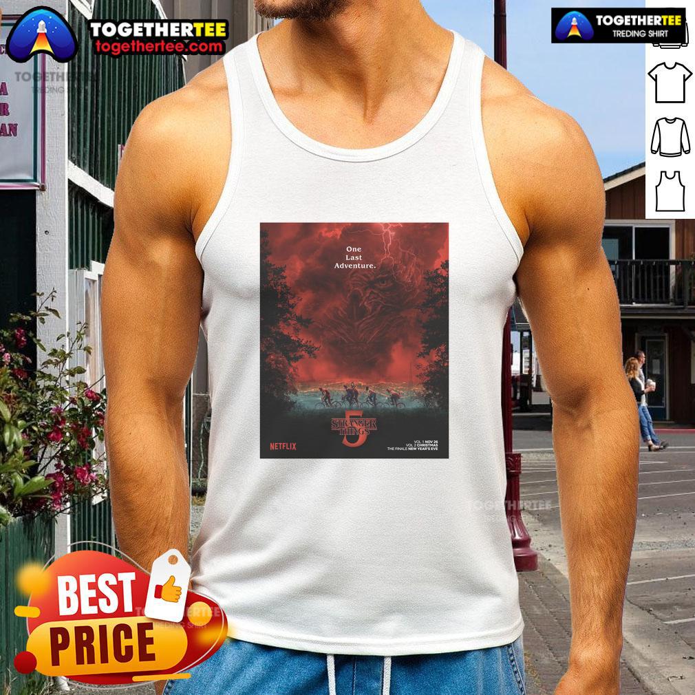 Alt Text: Stranger Things Season 5 villain in a tank top under ominous red sky lighting, showcasing an epic final adventure.