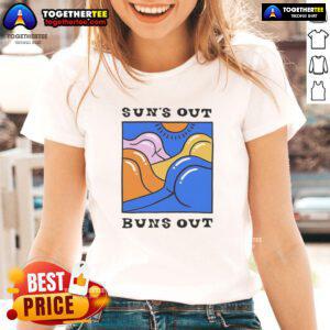 Official Suns Out Buns Out Ladies Tee in vibrant colors, perfect for summer outings and casual wear.
