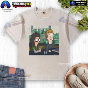 Alt Text: Official Twilight X Bob's Burgers Tweenlight Movie washed t-shirt featuring unique graphic design for fans.
