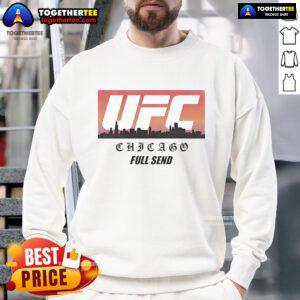 Alt Text: Official UFC Chicago skyline white sweatshirt featuring a stylish design for MMA fans and collectors.