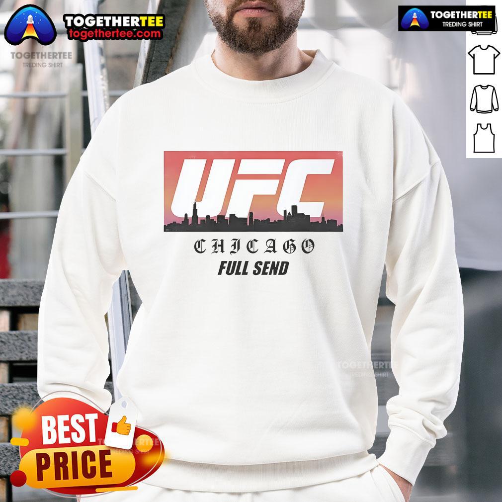 Alt Text: Official UFC Chicago skyline white sweatshirt featuring a stylish design for MMA fans and collectors.