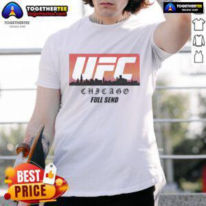 Official UFC Chicago Skyline White T-Shirt featuring iconic Chicago skyline design for MMA fans and collectors.