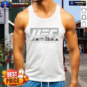 Official UFC Las Vegas skyline tank top featuring iconic cityscape design for MMA fans and apparel collectors.