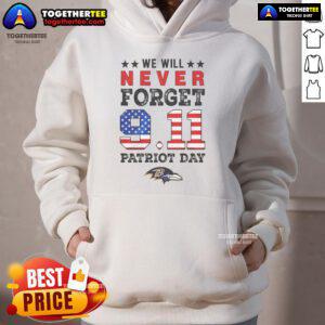 Official We Will Forget 9/11 Patriot Day Baltimore Ravens hoodie featuring team logo and commemorative design.