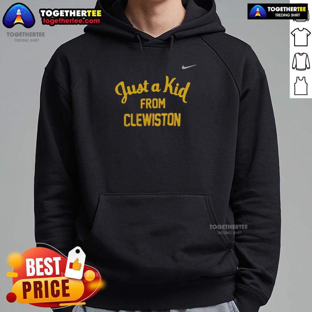 Official West Virginia Mountaineers hoodie featuring 'Just a Kid from Clewiston' design, perfect for fans and supporters.