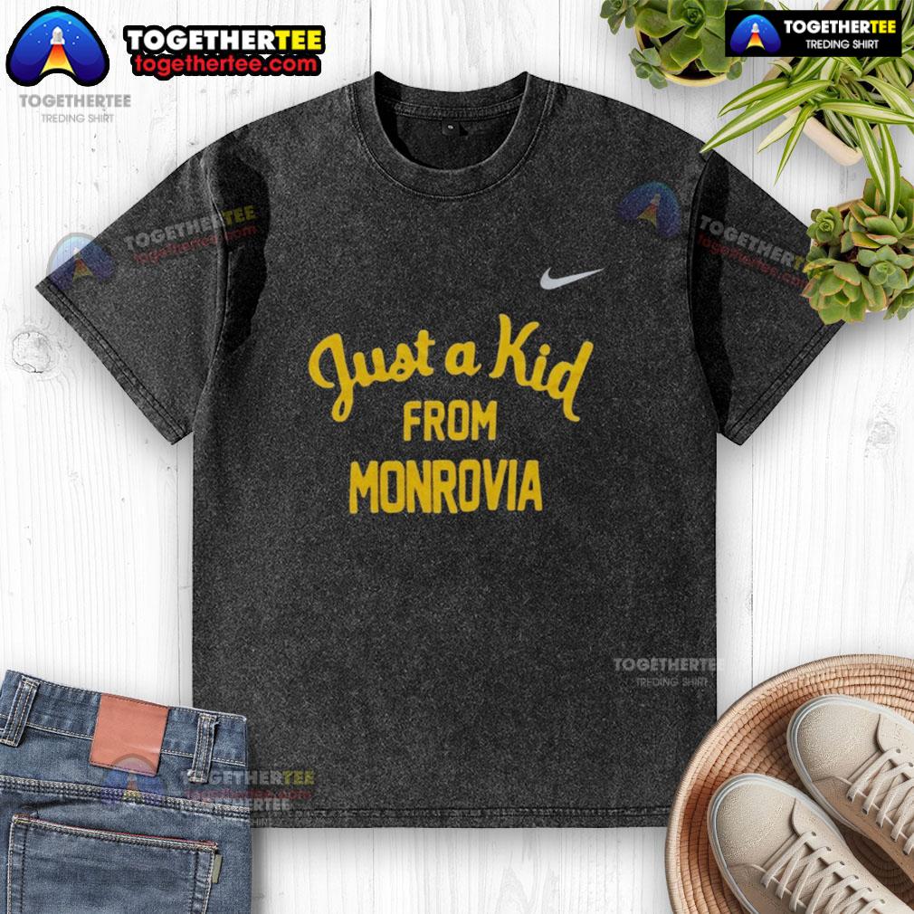 Alt Text: Official West Virginia Mountaineers Just A Kid From Monrovia washed t-shirt, perfect for fans and casual wear.
