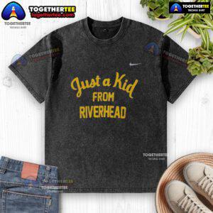 Alt Text: Official West Virginia Mountaineers Just A Kid From Riverhead washed t-shirt featuring vibrant team colors and logo.