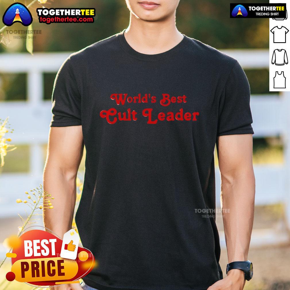 Official World's Best Cult Leader T-Shirt featuring bold text design on a stylish cotton tee for unique fashion.
