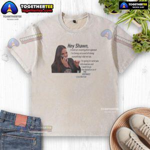 Lisa Barlow wearing the Original Hey Shawn I Need An Investigation washed t-shirt for a casual and stylish look.