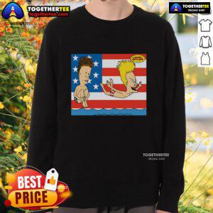 Alt Text: Original Juniors Beavis and Butt-Head American Beach July 4th Sweatshirt featuring iconic cartoon characters.