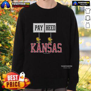 Original Peanuts Woodstock X Kansas Gameday Pay Heed Sweatshirt featuring vibrant graphics and cozy design for fans.