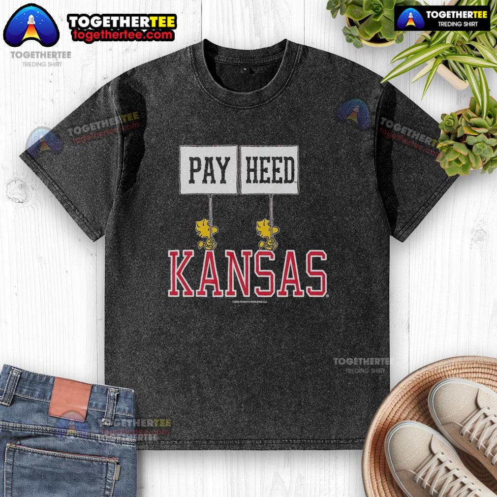 Original Peanuts Woodstock X Kansas Gameday Pay Heed Washed T-Shirt featuring vibrant graphics and a relaxed fit.