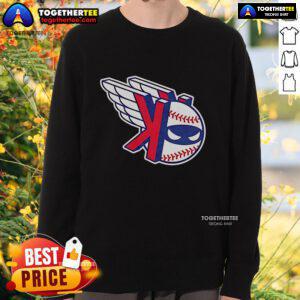 Alt Text: Original Pitching Ninja Cleveland Guardians K-Wings sweatshirt featuring vibrant team colors and a stylish design.