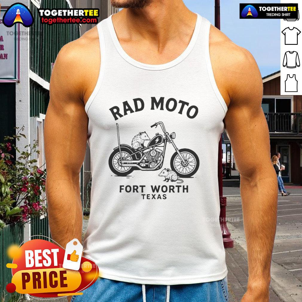 Original Possum Rad Moto Fort Worth Texas tank top featuring a vibrant design and stylish cut for bikers and enthusiasts.