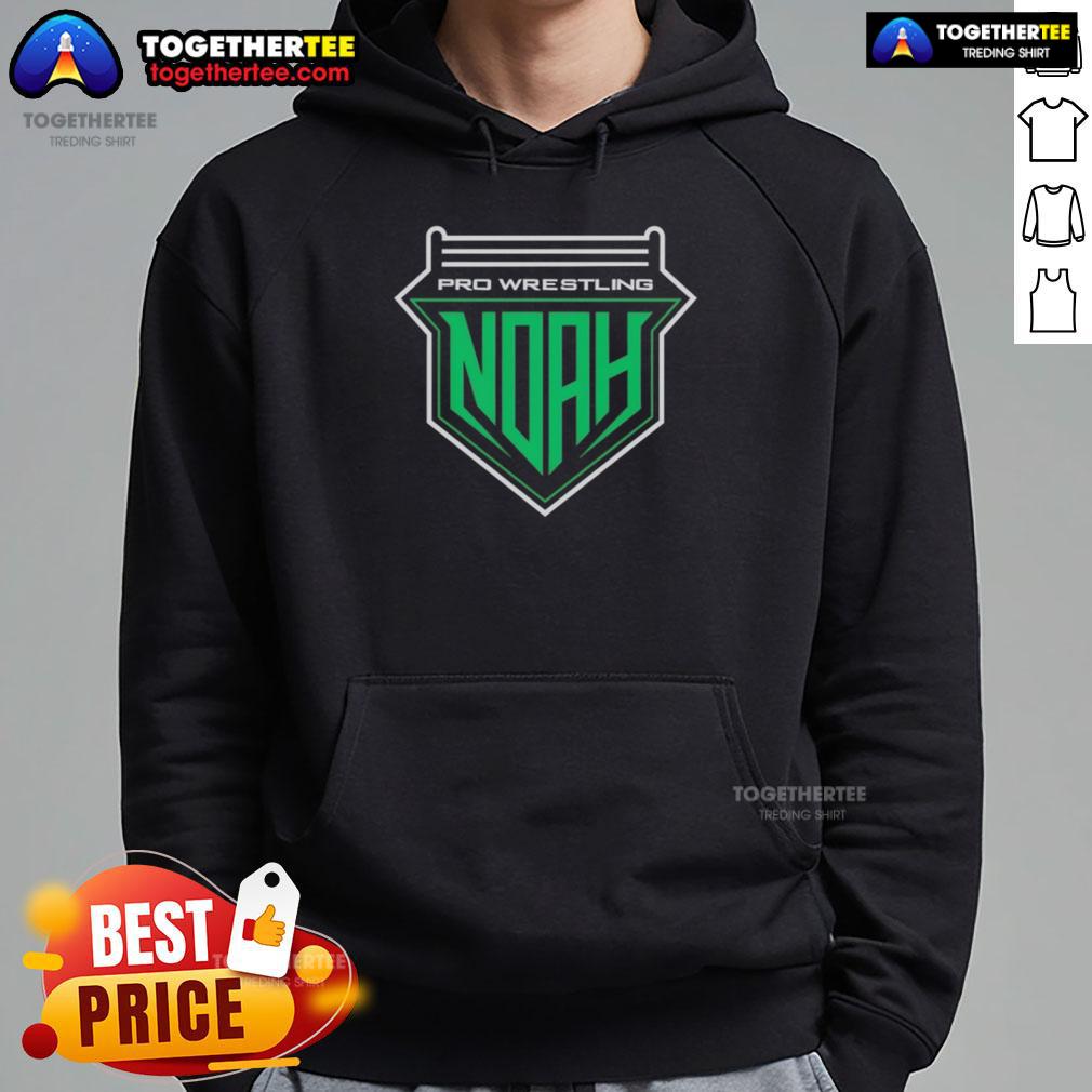 Original Pro Wrestling Noah logo hoodie featuring a bold design in black and white, perfect for wrestling fans.