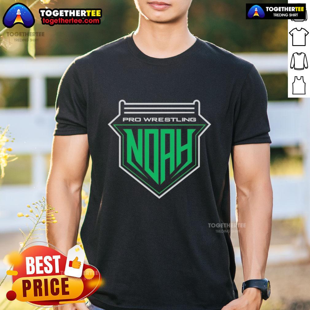 Alt Text: Original Pro Wrestling Noah Logo T-Shirt featuring bold logo design on a classic black tee for wrestling fans.