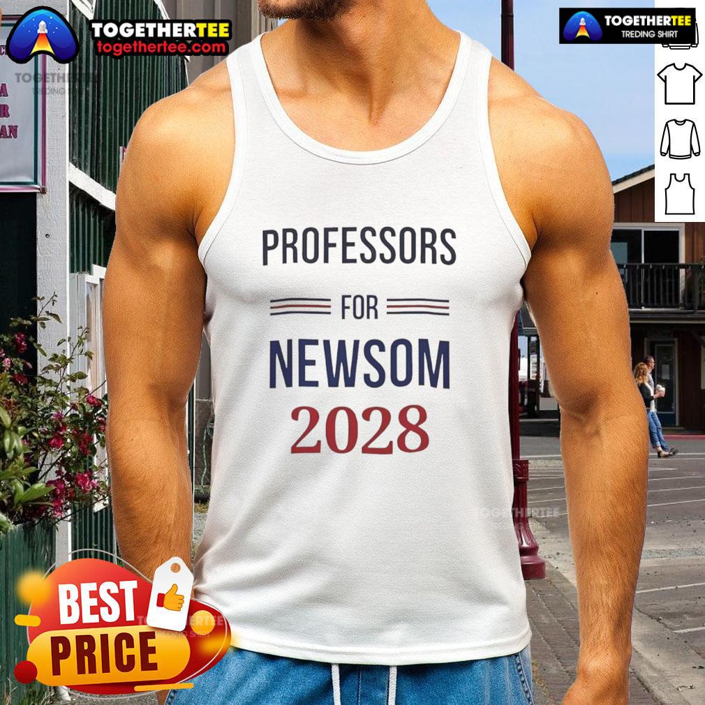 Original Professors For Gavin Newsom 2028 tank top featuring bold graphic design and vibrant colors.