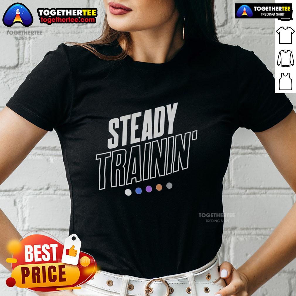 Alt Text: Original Steady Trainin logo on a stylish ladies tee, perfect for fitness enthusiasts and casual wear.