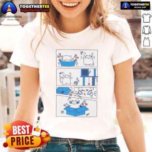 Alt Text: Original The Cat And His Love Of The Box Ure Cute Ladies Tee featuring a playful cat in a box design.