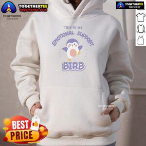 Original 'This Is My Emotional Support Birb Finch' hoodie featuring a colorful finch design, perfect for bird lovers.