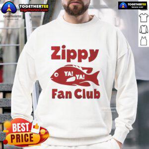 Alt Text: Cozy Original Zippy Fish Fan Club footy sweatshirt featuring vibrant colors and unique design for fans.