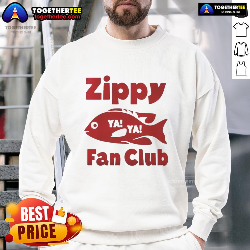 Alt Text: Cozy Original Zippy Fish Fan Club footy sweatshirt featuring vibrant colors and unique design for fans.