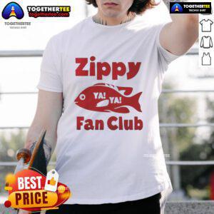 Alt Text: Original Zippy Fish Fan Club Footy T-Shirt featuring vibrant colors and a playful design, perfect for fans.